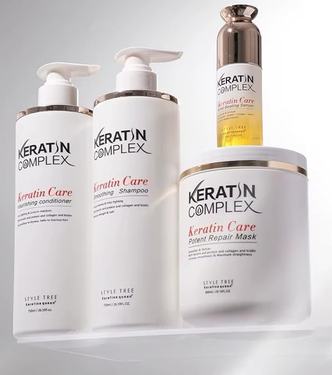 كيراتين كومبليكس مجموعة كيراتين كومبلكس للعناية بالشعر بالكيراتين، تتضمن شامبو منعم، بلسم مغذي، قناع لإصلاح الشعر، وسيروم لتقوية روابط الشعر. عناية متكاملة بالشعر. (مجموعة كاملة من 4 قطع) - Image 2